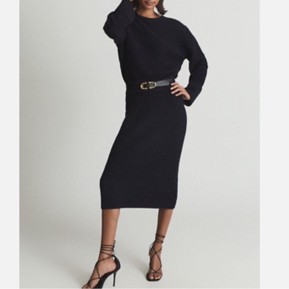 REISS Jodie Navy Cashmere Blend Long Sleeve Sweater Dress Size XS